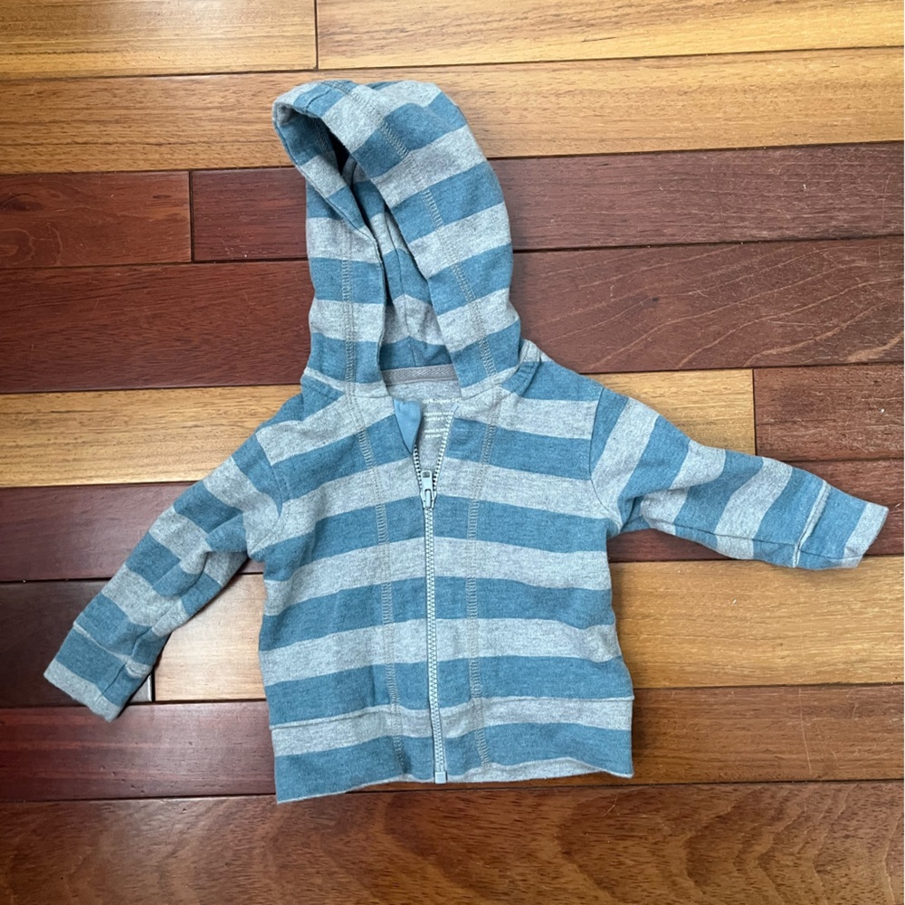 Striped Blue and Gray Pact Hoodie 0-3 M
